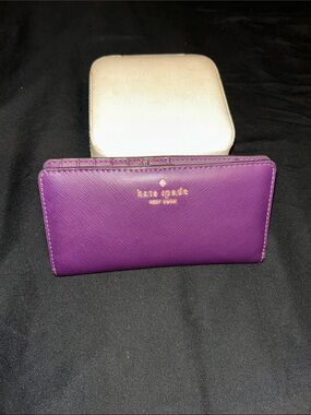 kate spade Purple Saffiano Zip-Around Wallet with Gold Logo
